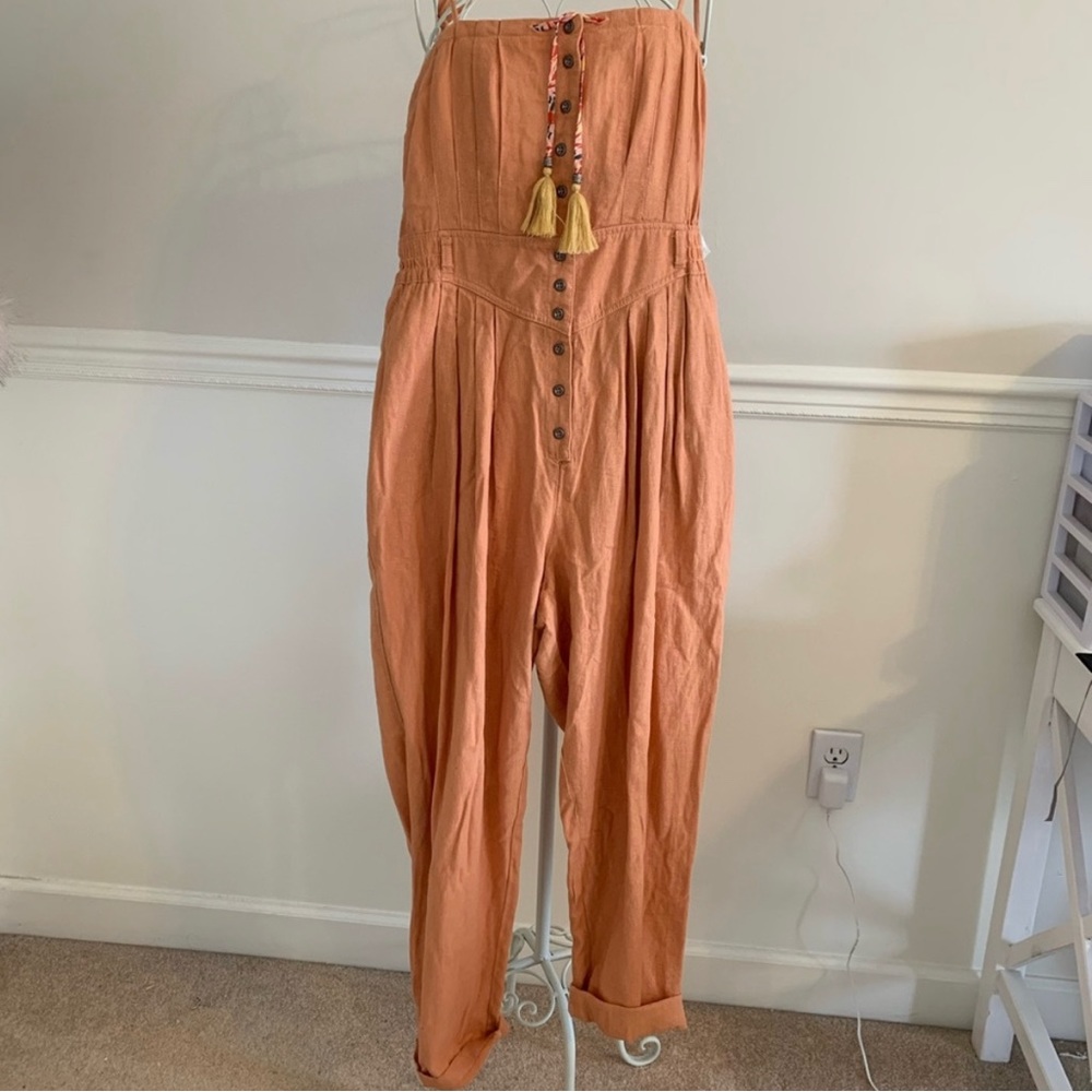 free people | orange tassel linen blend rosalyn jumpsuit